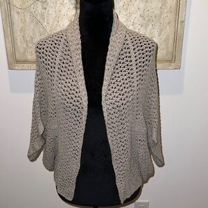 Jana open knit tan topper sweater cardigan sweater Sz L‎ / XL